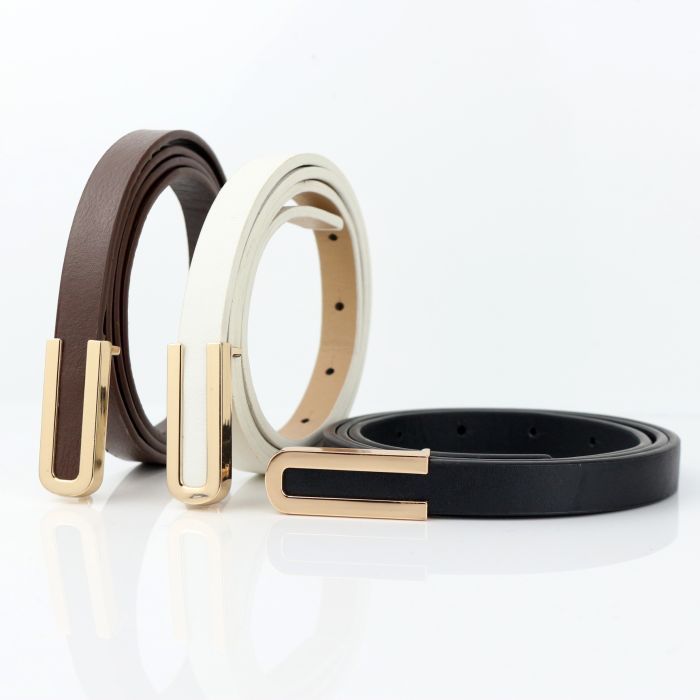 Women's Slim Letter Belt - Versatile U-Design Buckle Belt for Dresses & Suits