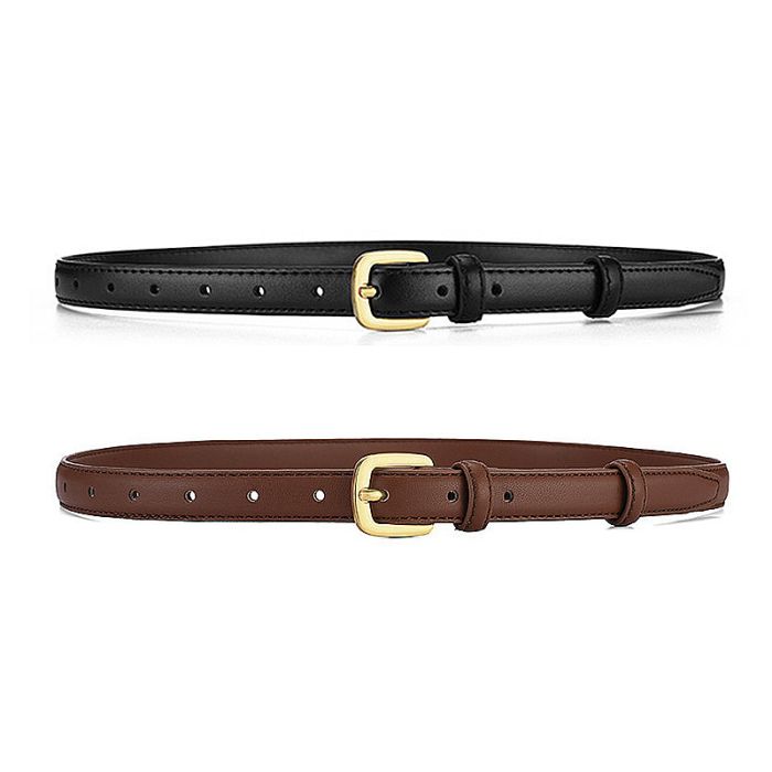 Women's Classic Pin Buckle Belt - Slim PU Leather Belt for Jeans, Minimalist Alloy Clasp