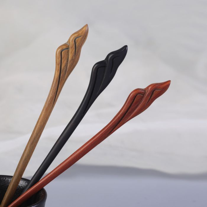 Hand-Carved Ebony Wooden Hair Pin - Traditional Chinese Style Hair Accessory
