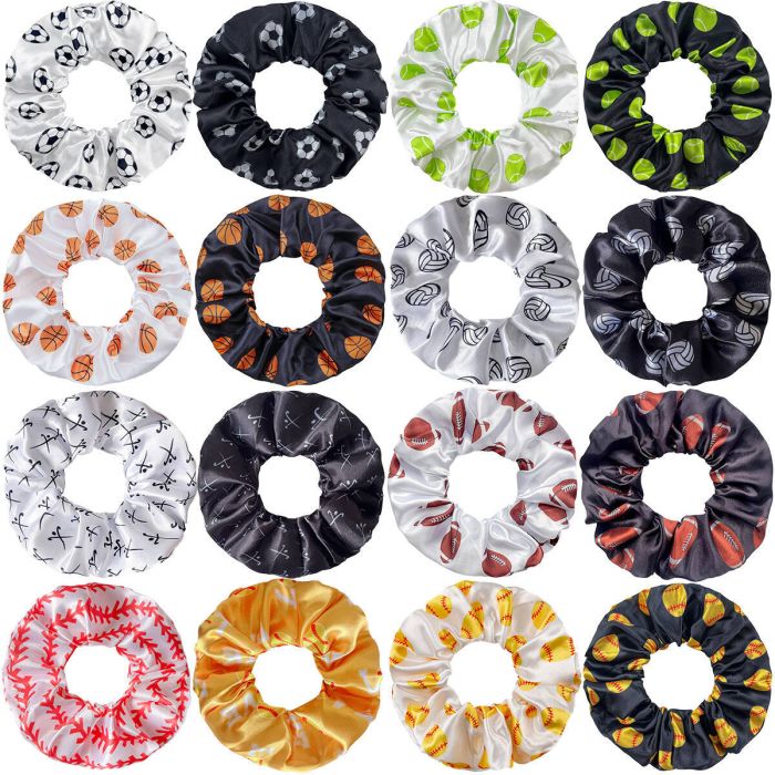 Sports Theme Printed Wide Fabric Hair Ties - Basketball, Soccer, Volleyball, Tennis & More