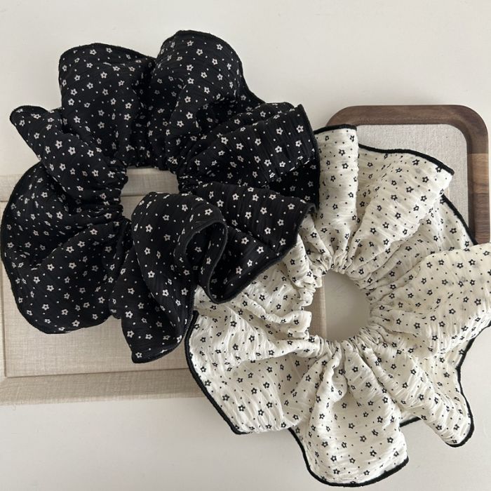 Korean Style Large Fabric Floral Scrunchie - Soft Polka Dot & Floral Hair Accessories