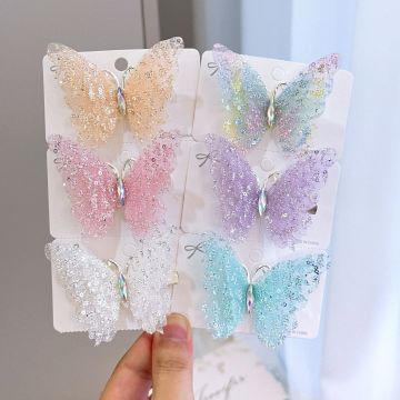 Sparkly Butterfly Mesh Hair Clips - Handmade Rhinestone Butterfly Hair Accessories for Girls & Women