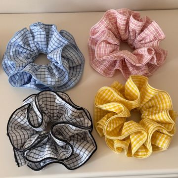 Premium Dopamine Plaid Scrunchie - Sweet Korean Style Hair Accessory