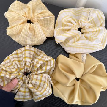 2025 Korean Style High-Elasticity Scrunchies - Soft Fabric Hair Ties with Yellow Patterns