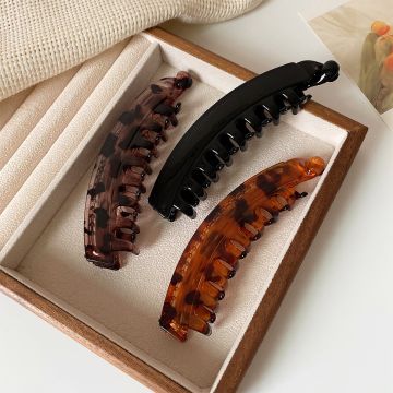 Large Anti-Slip Banana Hair Clip - Voluminous High Ponytail Holder with Textured Grip (Leopard Print & Solid Colors)