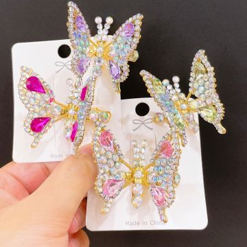 Moving Diamond Butterfly Hair Clips - 3D Crystal Butterfly Hair Accessories for Girls