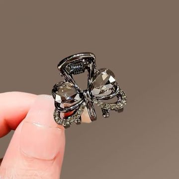 Korean Style Black Crystal Bow Mini Claw Clip - Cute Alloy Hair Accessory for Women