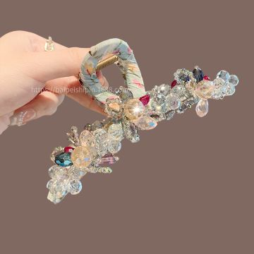 Large Crystal & Pearl Claw Clip with Camellia Flower - Elegant Hair Accessory for Women