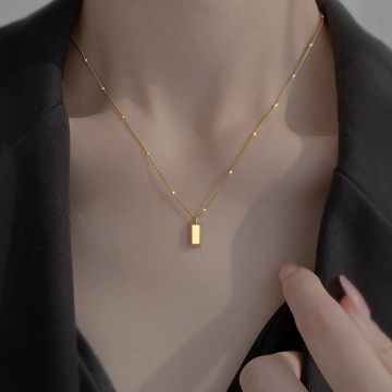 Titanium Steel Geometric Gold Bar Necklace - Lightweight Luxury Pendant for Women