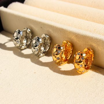 Classic Rhombus Pattern Gold-Plated Stud Earrings with Crystal Stone Accents - Lightweight Luxury Chic Design