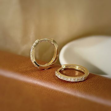 S925 Sterling Silver Stud Earrings with Single Row Diamond - Korean Fashion Geometric Design for Women