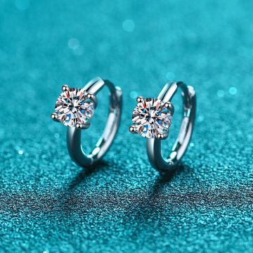 Xin Deyi 925 Sterling Silver Moissanite Stud Earrings - Classic Four-Prong Minimalist Design