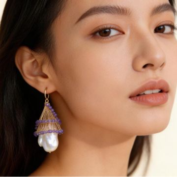 Purple Tassel Drop Earrings with Floral Pendant - Elegant Lightweight Statement Jewelry