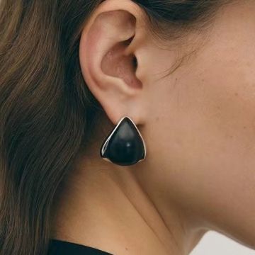 Black Onyx Teardrop Earrings - Handcrafted Minimalist Drop Earrings with Asymmetric Design