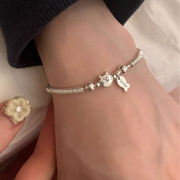 Minimalist Cat & Fish Beaded Bracelet - Dainty Alloy Charm Jewelry for Women