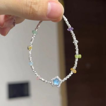Colorful Dopamine Star Charm Bracelet with Blue Cat's Eye Stone - Korean Style Unisex Jewelry