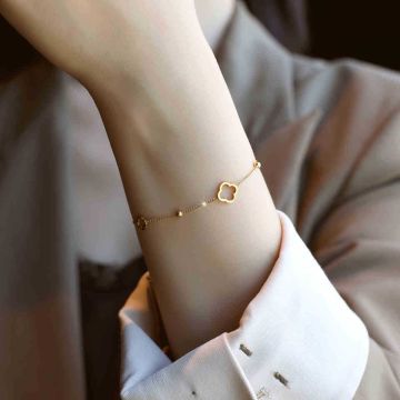 Elegant Four-Leaf Clover Titanium Steel Bracelet - Lightweight Luxury Jewelry for Women