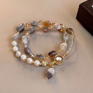 Handmade Pearl & Crystal Dual-Layer Bracelet - Fashion Jewelry Collection