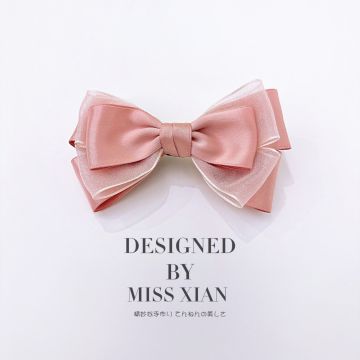 Elegant Satin Ribbon Bow Hair Clip with Pearl Accents - Korean Style Spring Clamp