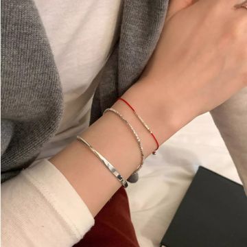 925 Sterling Silver Red Cord Bracelet with Scattered Silver Charms - Chinese Lucky Year Protection Jewelry