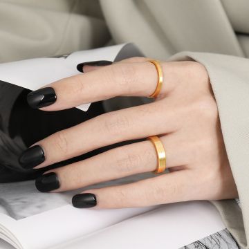 Chinese New Style Brushed Titanium Steel Stackable Ring - Minimalist Geometric Band for Women