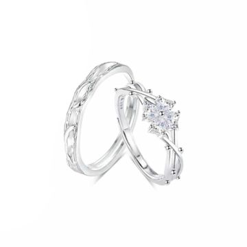 S999 Sterling Silver Four-Leaf Clover Adjustable Couple Rings - Korean Minimalist Lucky Jewelry