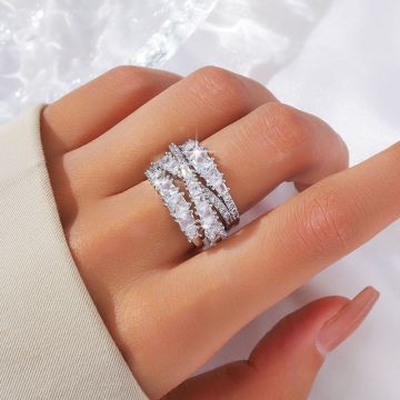 Multi-Layer Geometric Cubic Zirconia Ring for Women - Elegant Tarnish-Resistant Fashion Jewelry