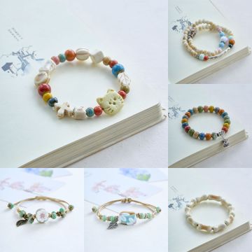 Handwoven Chinese Ceramic Bracelet - Jingdezhen Artisan Charm Bangle with Traditional Knot & Safety Lock Design