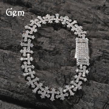 Hip Hop Cross Bracelet with Cubic Zirconia - 11.5mm Brass Chain for Men & Women