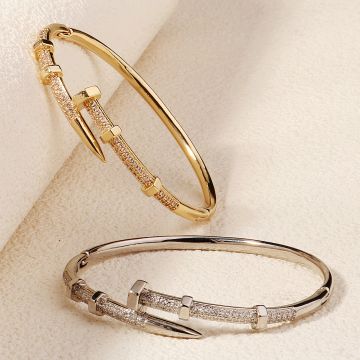 Elegant Cubic Zirconia Cuff Bracelet - Adjustable Open Bangle for Wedding & Party Jewelry