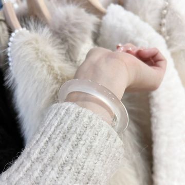 10mm New Chinese Style Icy Translucent Bangle - Glass Agate-Inspired Round Bracelet for Women