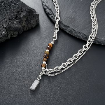 Unisex Tiger's Eye Necklace Titanium Steel Cuban Chain Premium Statement Jewelry