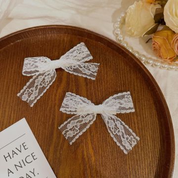 White Lace Butterfly Bow Hair Clip - Elegant Japanese-Korean Style Side Barrette