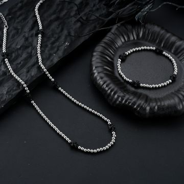 Cross Beaded Necklace & Bracelet Set - Titanium Steel Fashion Jewelry for Men & Women