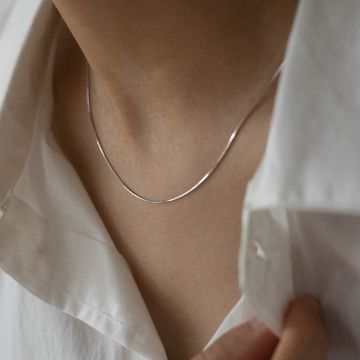Minimalist Ultra-Thin Snake Chain Titanium Steel Necklace - Delicate Clavicle Chain for Women