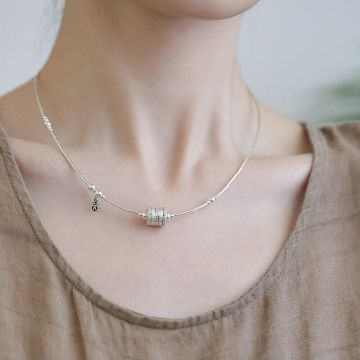 S925 Sterling Silver Vintage Chinese-Style Lucky Charm Pendant Necklace with Ruyi & Peace Buckle Design