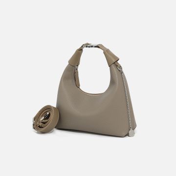 Minimalist Crescent Underarm Bag - Chic Vegan Leather Shoulder Purse with Zipper Closure