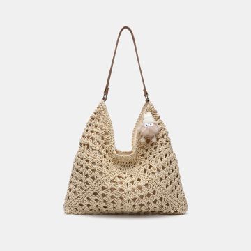 2026 Summer Woven Straw Tote Bag - Large Capacity Hollow-Out Shoulder Bag for Beach & Daily Commute