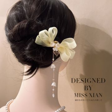 Lily of the Valley Tassel Hairpin with Bow - Ethereal Chinese-Inspired Floral Hair Accessory