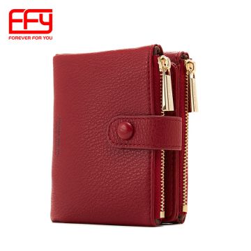 FOREVER FOR YOU Women's Mini PU Leather Coin Purse with Double Zipper - Chic Letter & Chain Design