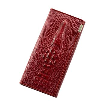 Genuine Leather Crocodile Pattern Long Wallet for Women - Large Capacity Zippered Clutch