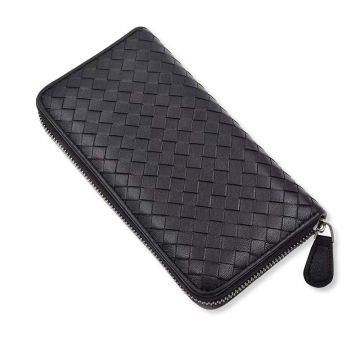 Handwoven Genuine Lambskin Leather Long Wallet - Large Capacity Zippered Cardholder for Men & Women