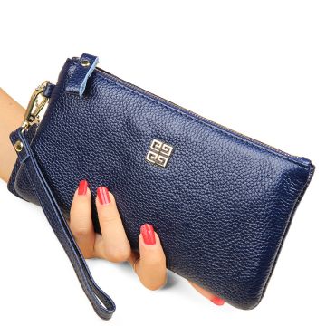 Premium Top-Grain Leather Long Wallet for Women - Ultra-Thin Minimalist Zippered Clutch