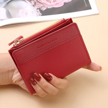 2026 Korean Style Mini Coin Purse - Compact Folding Wallet with Zipper & Buckle Closure