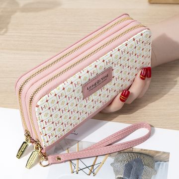 Women's Long Letter-Print Wallet with Dual Zipper - Large Capacity Phone Clutch