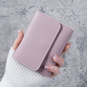 Ultra-Thin Tri-Fold PU Leather Wallet for Women - Multi-Card Coin Purse with Compact Design