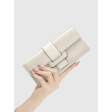 WILLIAMPOLO Genuine Leather Wallet with Card Slots - Large Capacity Crocodile Pattern Bifold for Women