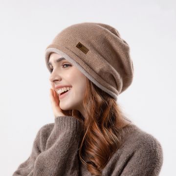 Women's Winter Fleece-Lined Knit Beanie - Soft Warm Slouchy Hat
