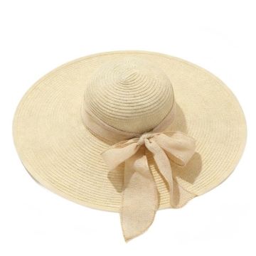 Women's Wide Brim Hemp Straw Sun Hat - Natural Beach & Travel Hat with Extended Brim