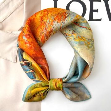 2026 Collection 100% Mulberry Silk Square Scarf - Handmade Tie-Dye Design with Artistic Prints